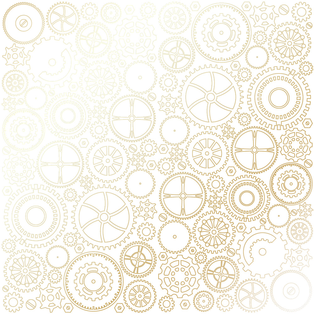 Blatt aus einseitigem Papier mit Goldfolienprägung, Muster Golden Gears White, 12"x12" - Fabrika Decoru