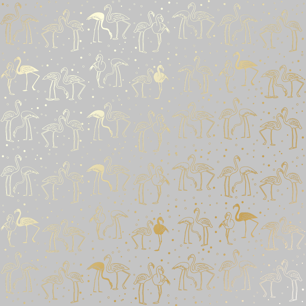 Blatt aus einseitigem Papier mit Goldfolienprägung, Muster Golden Flamingo Grey, 12"x12" - Fabrika Decoru
