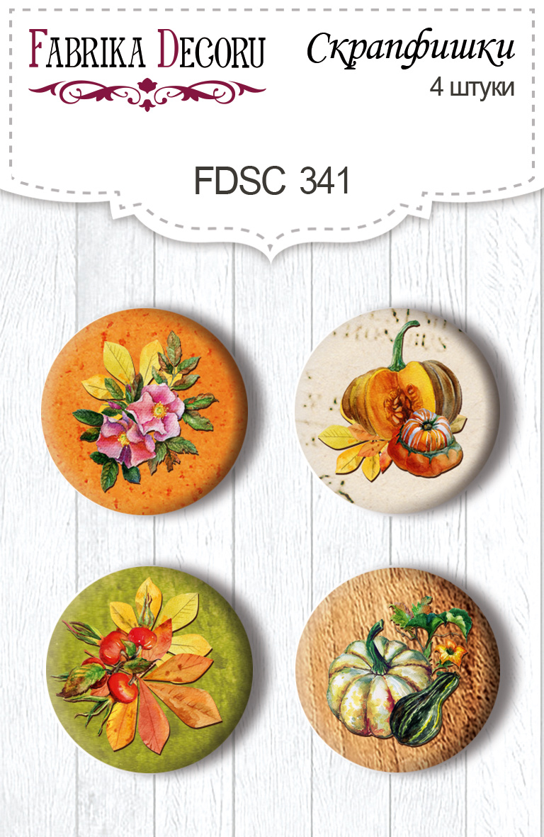 Zestaw 4 ozdobnych buttonów "Botany autumn redesign" #341 - Fabrika Decoru