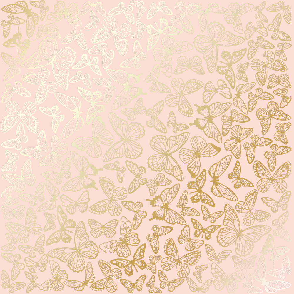 Einseitig bedruckter Papierbogen mit Goldfolienprägung, Muster "Goldene Schmetterlinge Pfirsich" - Fabrika Decoru