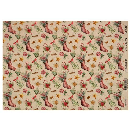 Arkusz kraft papieru z wzorem "Christmas backgrounds", #6, 42x29,7 cm - Fabrika Decoru
