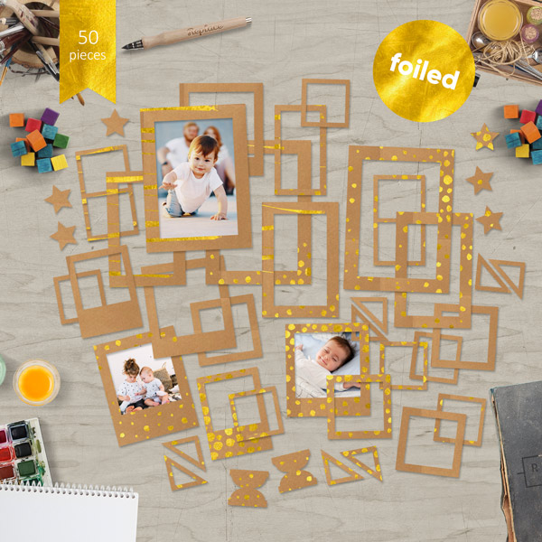 Набір картонних фото рамок з золотою фольгою #2 "Kraft " 50шт  - фото 1