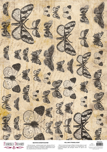 Deco vellum colored sheet Vintage Butterflies, A3 (11,7" х 16,5")