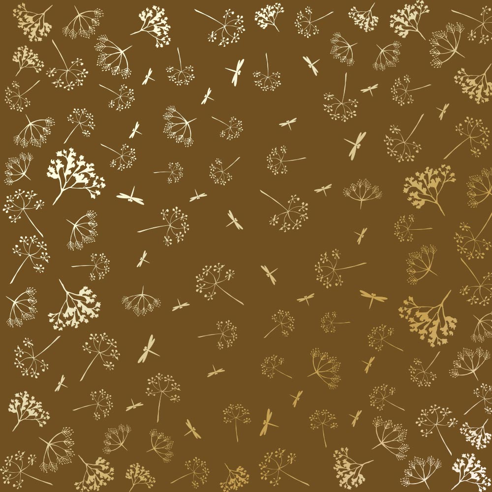 Sheet of single-sided paper with gold foil embossing, pattern Golden Dill, color Milk chocolate, 12"x12"