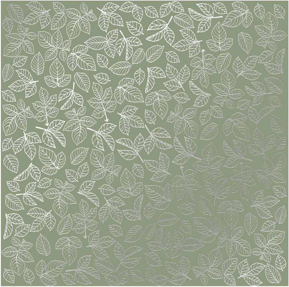 Einseitig bedrucktes Blatt Papier mit Silberfolie, Muster Silberne Rosenblätter, Farbe Olive 12"x12" - Fabrika Decoru