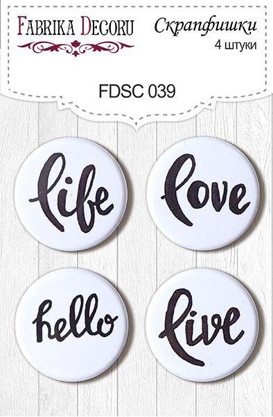 Set mit 4 Flair-Buttons für Scrapbooking #039 - Fabrika Decoru