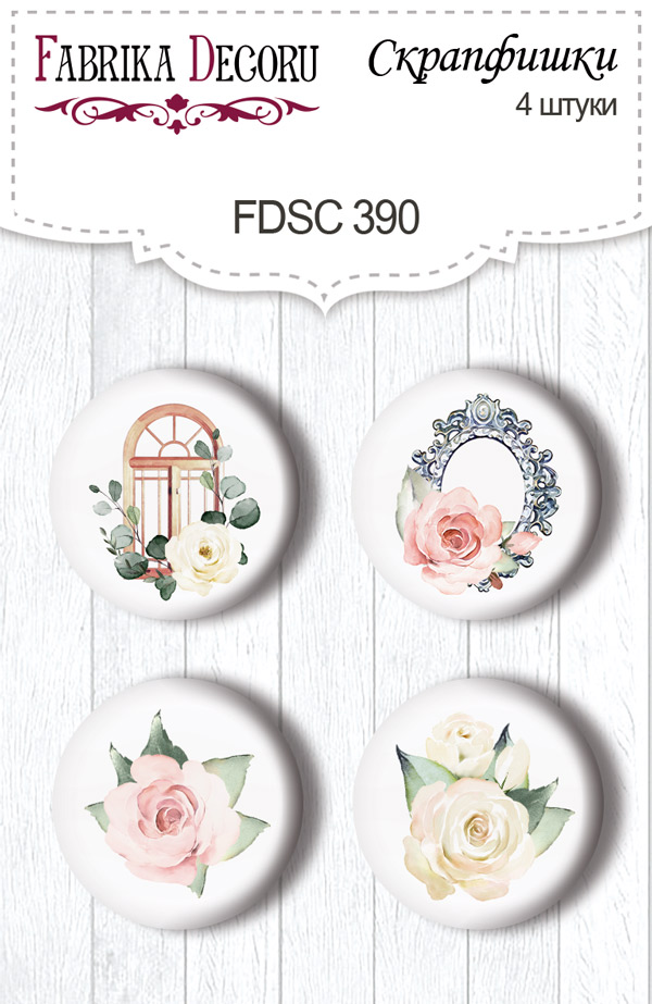 Set mit 4 Flair-Knöpfen zum Scrapbooking von Zärtlichkeit und Liebe #390 - Fabrika Decoru