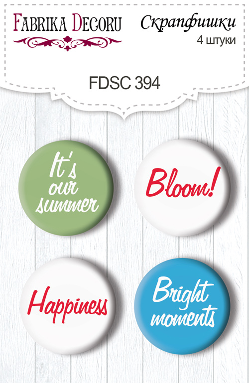 4er Set Flair Buttons zum Scrapbooking Sommerstimmung EN #394 - Fabrika Decoru