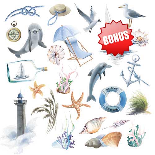 Double-sided scrapbooking paper set Memories of the sea 8"x8", 10 sheets - foto 10