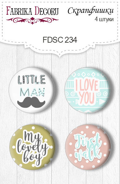 4er-Set Buttons zum Scrapbooking „Scandi Baby Boy“ EN #234 - Fabrika Decoru