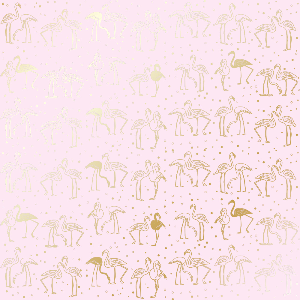 Arkusz papieru jednostronnego wytłaczanego złotą folią, wzór "Złoty Flamingo Jasnoróżowy", 30,5x30,5cm  - Fabrika Decoru