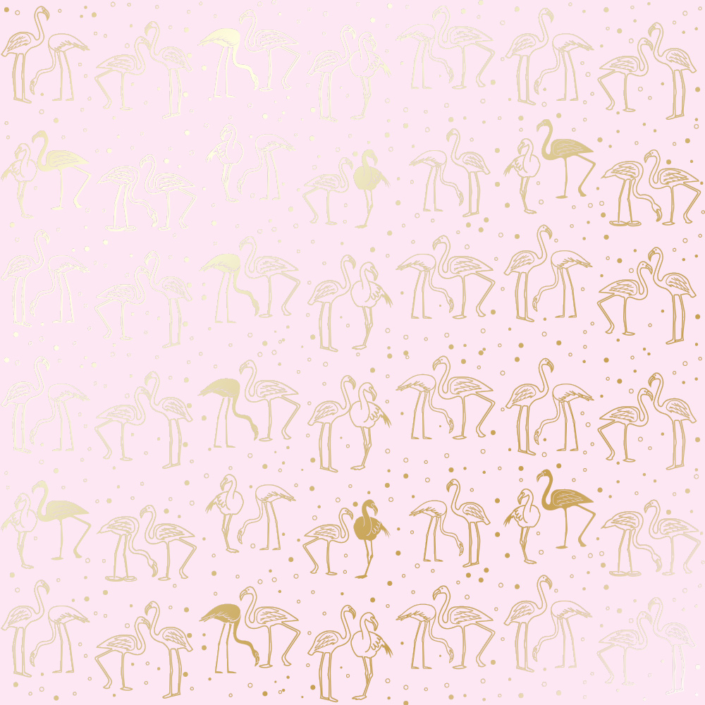 Sheet of single-sided paper with gold foil embossing, pattern Golden Flamingo Light pink, 12"x12"