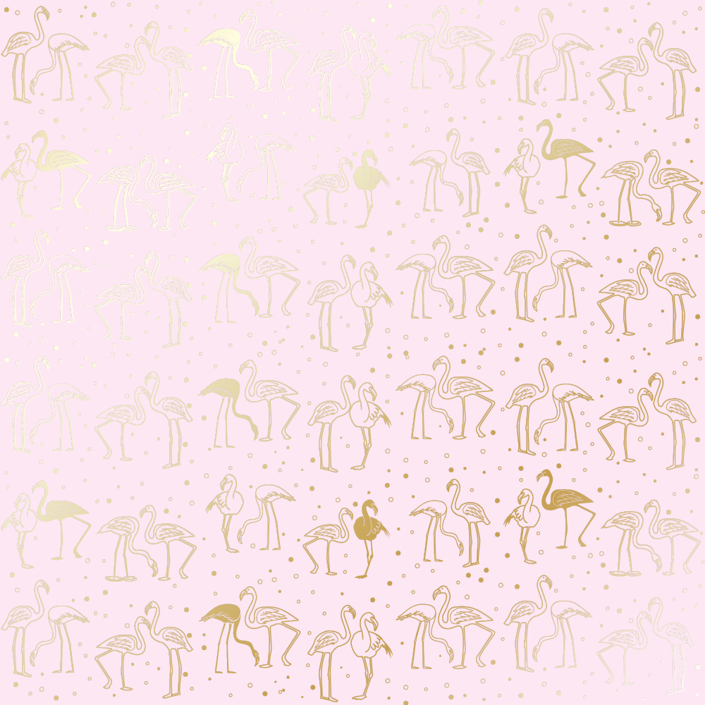 Sheet of single-sided paper with gold foil embossing, pattern Golden Flamingo Light pink, 12"x12"