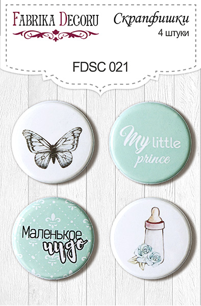 Set mit 4 Flair-Buttons für Scrapbooking #021 - Fabrika Decoru