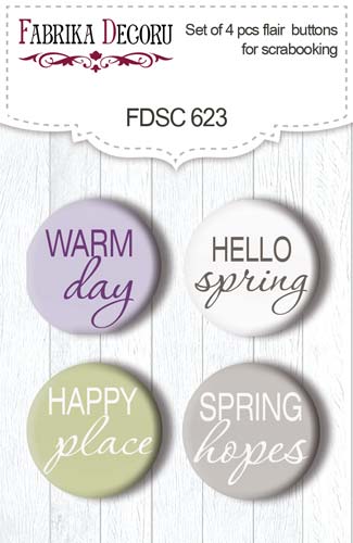 Set mit 4 Flair-Buttons zum Scrapbooking, Floral Sentiments (En), #623 - Fabrika Decoru