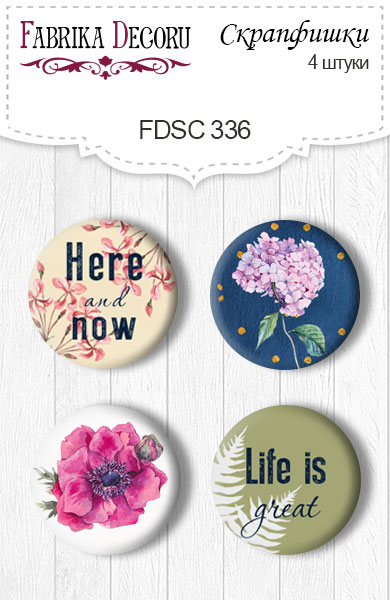 Set mit 4 Flair-Buttons zum Scrapbooking „Nachtgarten 1“ EN #336 - Fabrika Decoru