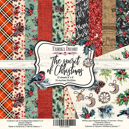 Doppelseitiges Scrapbooking-Papierset The Spirit of Christmas, 20 cm x 20 cm, 10 Blätter - Fabrika Decoru