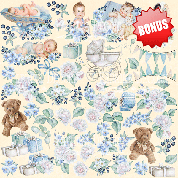 Zestaw papieru do scrapbookingu "Redesign Shabby baby boy" 30,5x30,5cm  - foto 10  - Fabrika Decoru