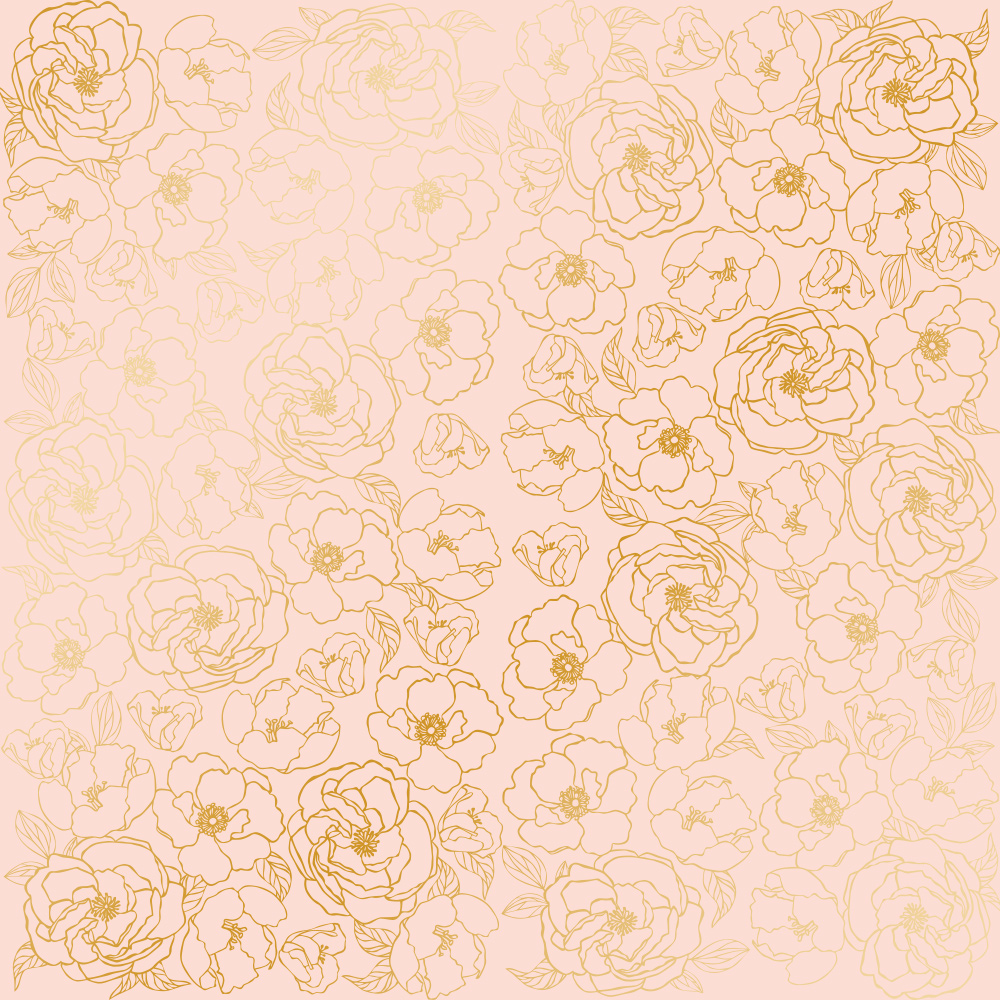 лист односторонней бумаги с фольгированием, дизайн golden pion peach, 30,5см х 30,5см