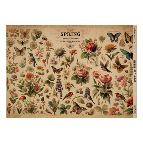 лист крафт бумаги с рисунком "botany spring", #10, 42x29,7 см
