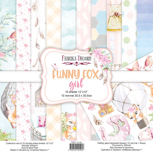 набор скрапбумаги funny fox girl 30,5x30,5 см, 10 листов