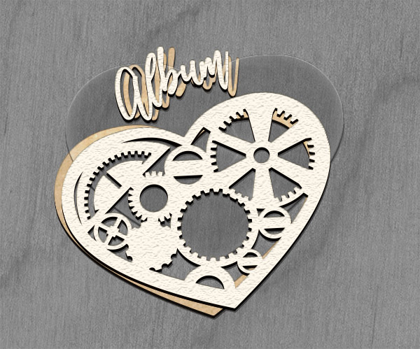 Mega shaker dimension set, 15cm x 15cm, Figured frame Heart with Gears