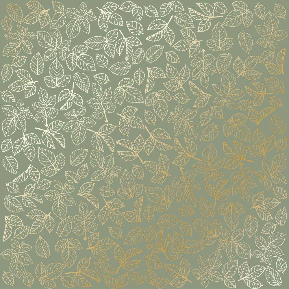 лист односторонней бумаги с фольгированием, дизайн golden rose leaves olive, 30,5см х 30,5см
