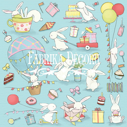 Zestaw papieru do scrapbookingu "Bunny bithday party" 20cm x 20cm - foto 1  - Fabrika Decoru