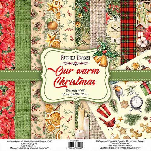 Doppelseitiges Scrapbooking-Papierset Unsere warmen Weihnachten 20 cm x 20 cm, 10 Blätter - Fabrika Decoru