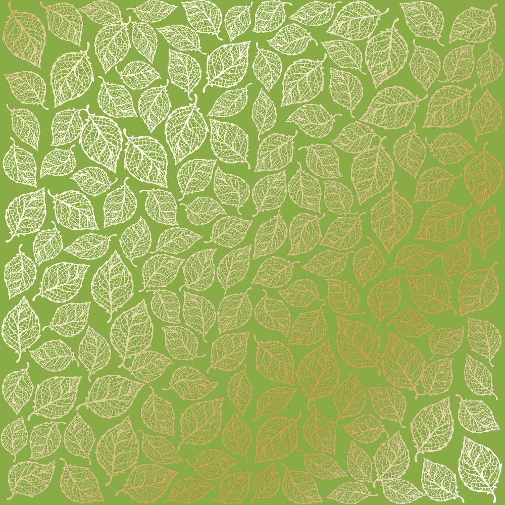 Blatt aus einseitigem Papier mit Goldfolienprägung, Muster Golden Leaves mini, Farbe Hellgrün - Fabrika Decoru