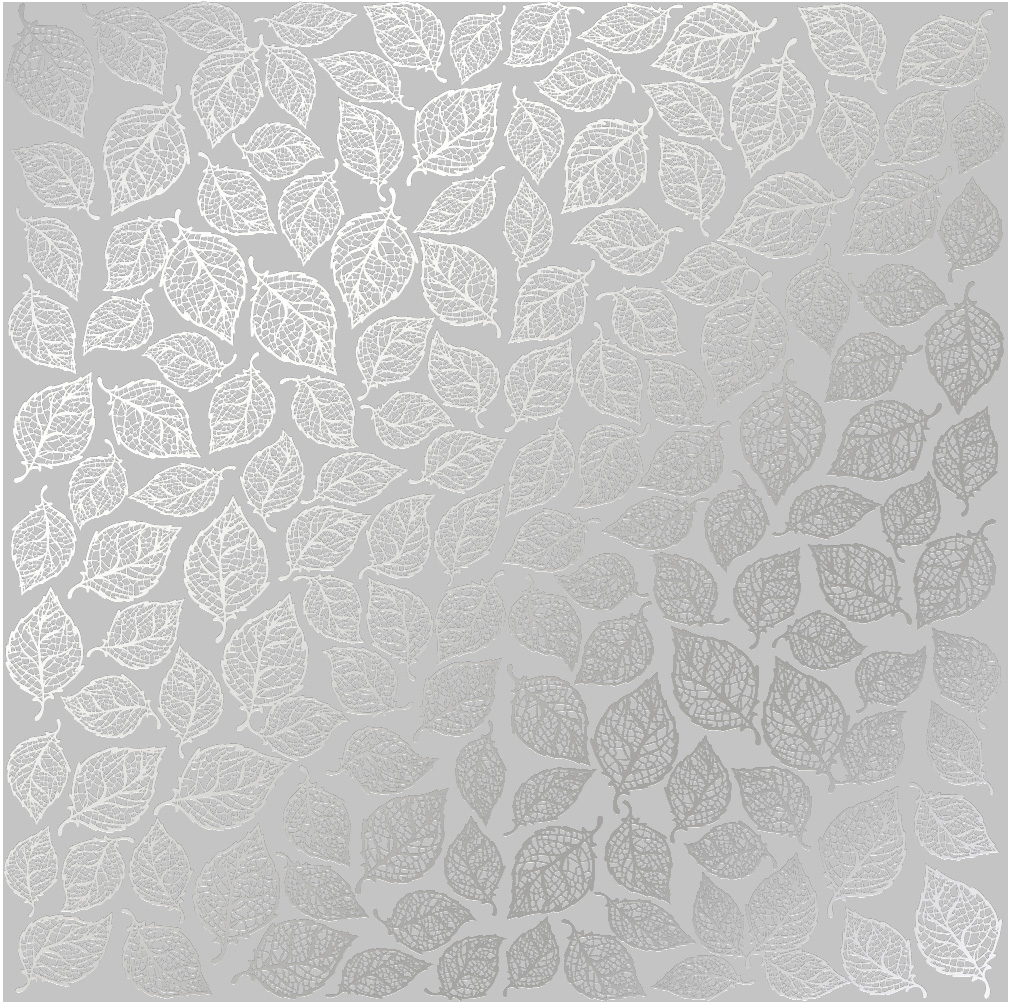 лист односторонней бумаги с серебряным тиснением, дизайн silver leaves mini, gray, 30,5см х 30,5см