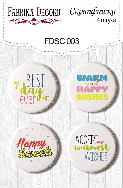 Set mit 4 Flair-Buttons für Scrapbooking #003 - Fabrika Decoru