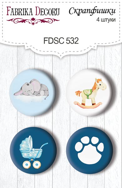 Set mit 4 Flair-Buttons zum Scrapbooking My cute Baby Elephant Boy #532 - Fabrika Decoru