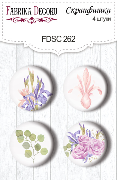 Set mit 4 Flair-Knöpfen zum Scrapbooking "Majestic Iris 1" #262 - Fabrika Decoru