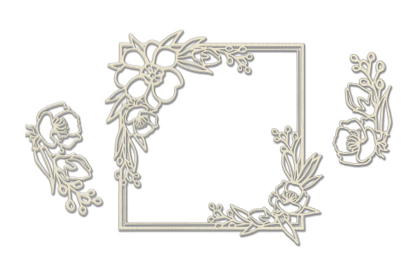 Chipboard embellishments set, "Flower square" #336