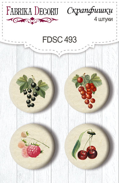 Set mit 4 Flair-Knöpfen zum Scrapbooking Botanisches Sommertagebuch Nr. 493 - Fabrika Decoru