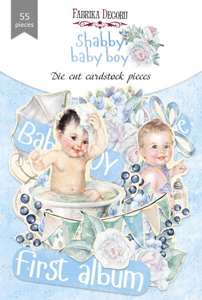 Zestaw wycinanek, kolekcja "Shabby baby boy redesign", 55szt - Fabrika Decoru