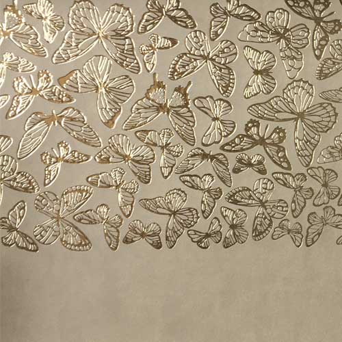 Stück PU-Leder mit Goldprägung, Muster Goldene Schmetterlinge Beige, 50cm x 25cm - foto 1  - Fabrika Decoru