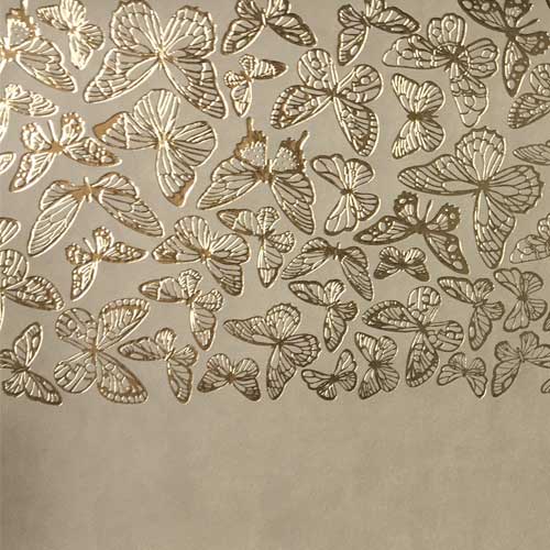 Skóra PU do oprawiania ze złotym tłoczeniem, wzór Golden Butterflies Beige, 50cm x 25cm  - foto 1  - Fabrika Decoru