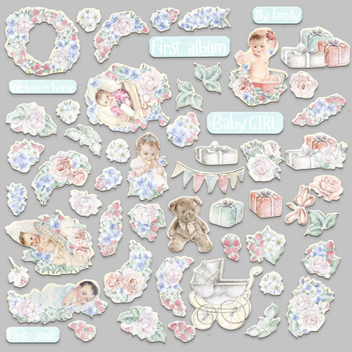 Set of die cuts Shabby baby girl redesign, 55 pcs - foto 1