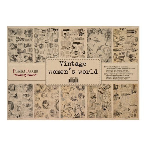 Einseitiges Kraftpapier Satz für Scrapbooking Vintage women's world 42x29,7 cm, 10 Blatt  - Fabrika Decoru
