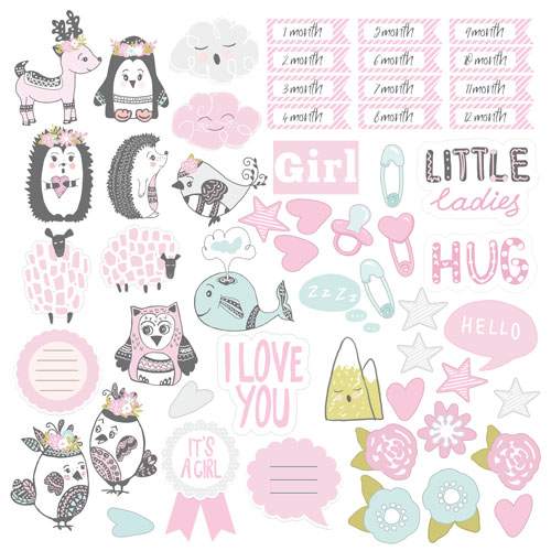 Double-sided scrapbooking paper set Scandi Baby Girl 12"x12" 10 sheets - foto 0