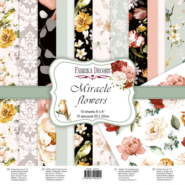 Doppelseitiges Scrapbooking-Papierset Miracle Flowers, 20 cm x 20 cm, 10 Blätter - Fabrika Decoru