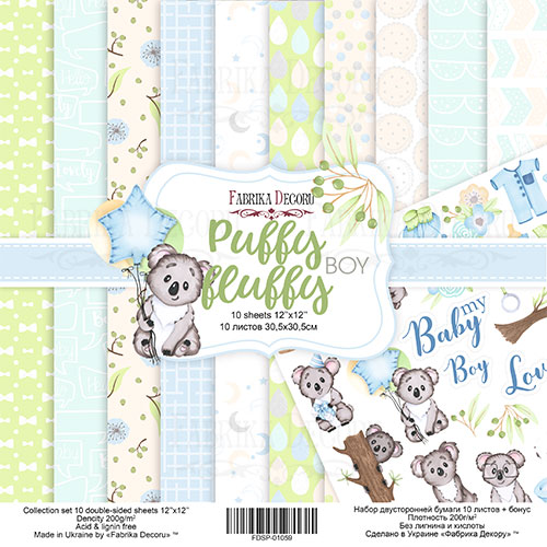 Zestaw papieru do scrapbookingu "Puffy Fluffy Boy" 30,5x30,5cm  - Fabrika Decoru