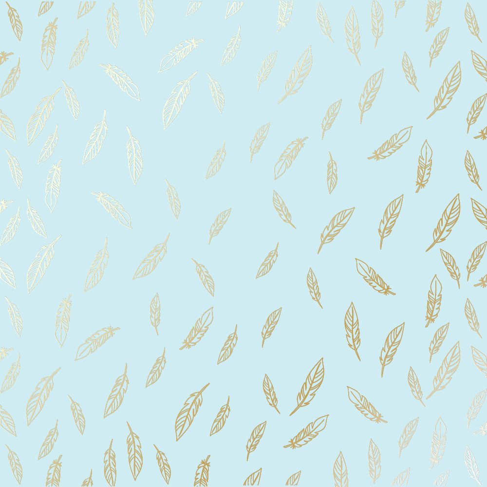 Blatt aus einseitigem Papier mit Goldfolienprägung, Muster Golden Feather Blue, 12"x12" - Fabrika Decoru