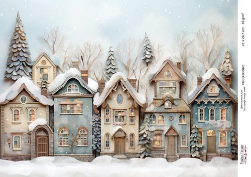 декупажная карта «рождественские домики-026» #000876, 21см x 29,7см фабрика декору