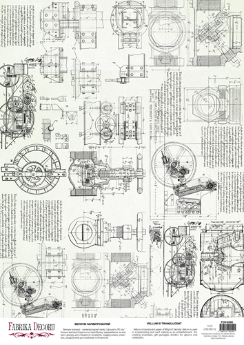 deco vellum colored sheet vintage technical drawings, a3 (11,7" х 16,5")