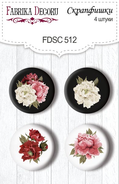 Zestaw 4 ozdobnych buttonów Peony passion #512 - Fabrika Decoru