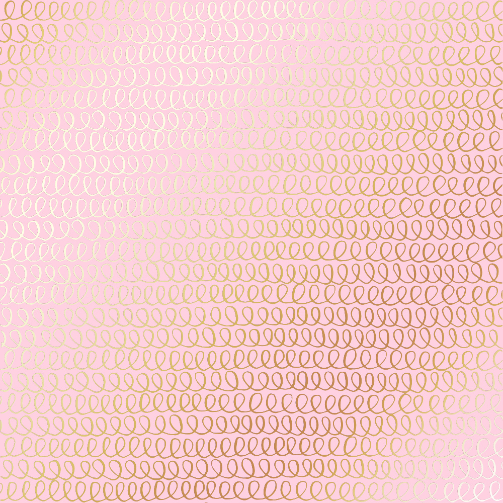 Sheet of single-sided paper with gold foil embossing, pattern Golden Loops Pink, 12"x12"