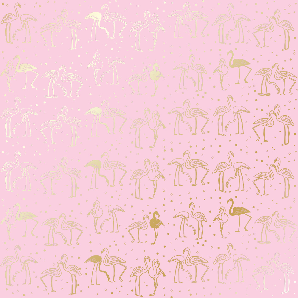 Sheet of single-sided paper with gold foil embossing, pattern Golden Flamingo Pink, 12"x12"